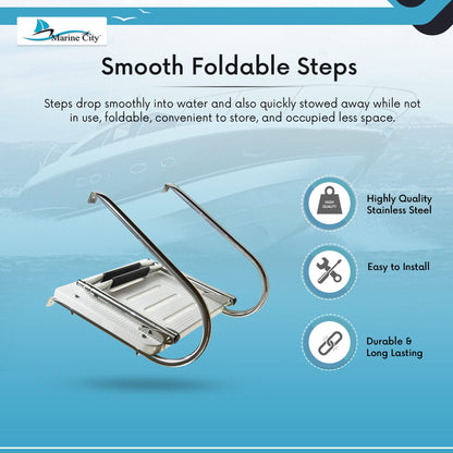 Marine City 304 Stainless Steel Anti-Slip 2-Step Telescoping Swim Ladder