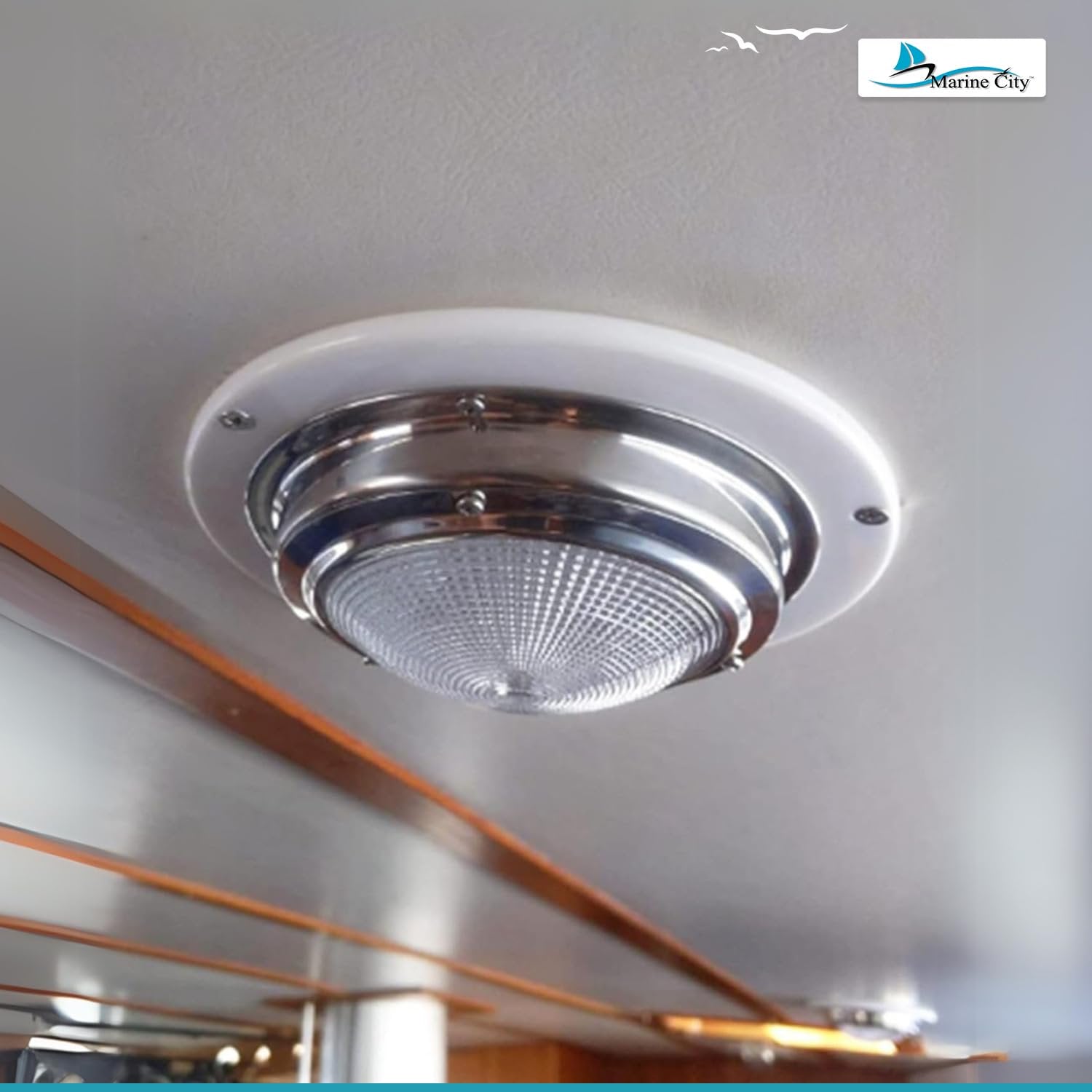 Marine City 304 Stainless Steel LED Dome Light – 4” Lens, 3W, Long Battery Life Marine City