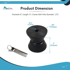 Marine City Black PU Bow Roller 3 Inch Anchor Roller Replacement, Shock Absorbing
