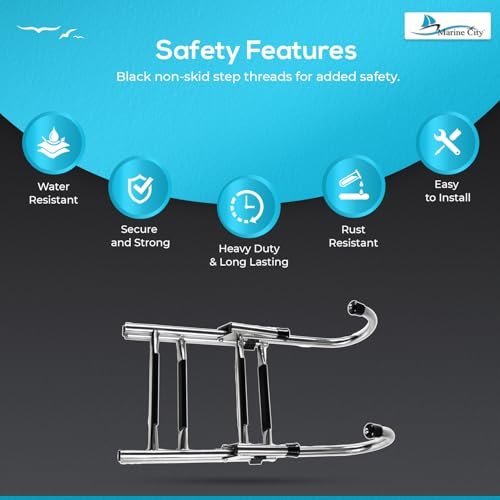MARINE CITY 2+2 Steps Folding Dock Ladder – 304 Stainless Steel, Anti-Slip MARINE CITY