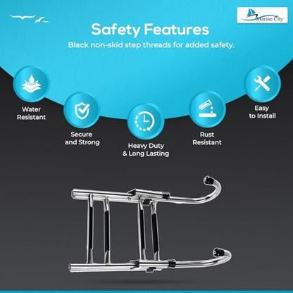 MARINE CITY 2+2 Steps Folding Dock Ladder – 304 Stainless Steel, Anti-Slip MARINE CITY