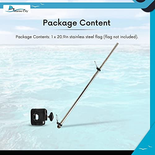 Marine City Rail Mount Flag Staff & 21" Flagpole–304 Stainless Steel, Black Base Marine City
