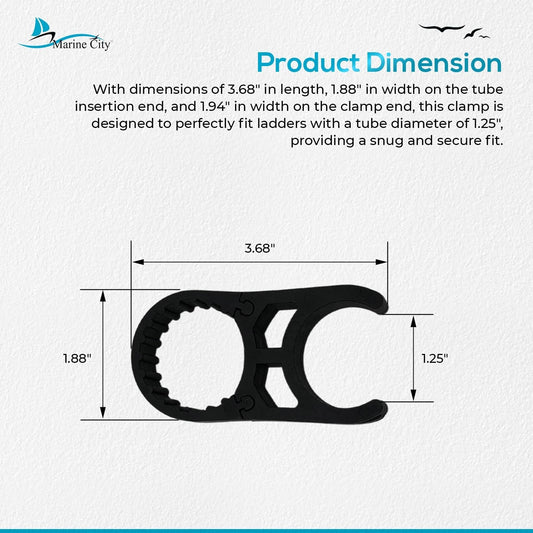 MARINE CITY Black Nylon Ladder Clamp for 1" Tubes, Durable, Secure, Easy Installation, Compatible with Boarding & Swim Ladders MARINE CITY