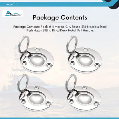 MARINE CITY 316 Stainless Steel Round Flush Boat Hatch Lift Ring – 3-Point Fix