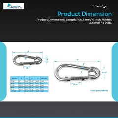 Marine City Carabiner Clip Snap Hook with Ring, Stainless Steel, 2-3/8