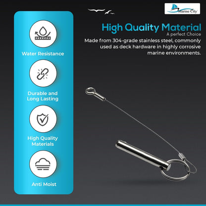 Marine City Bimini Top Quick Disconnect Pin with Cable Grip–304 Stainless Steel Marine City