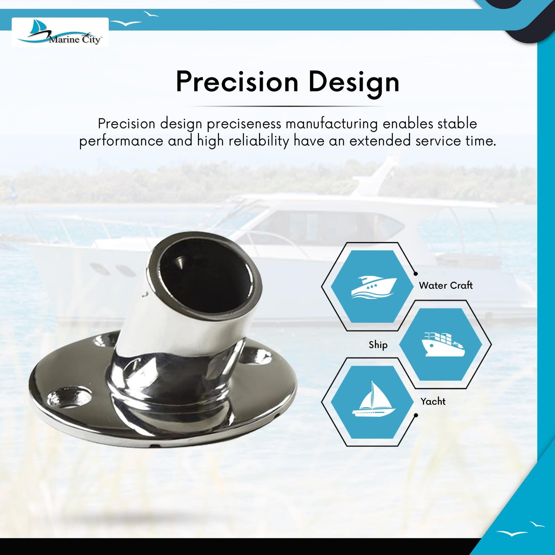 Marine City Heavy Duty 316 Stainless Steel Boat Hand Railing Fittings (2 Pcs) MARINE CITY