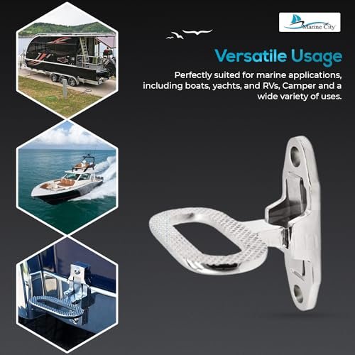 Marine City Escalón plegable de acero inoxidable 316 resistente para barcos, vehículos recreativos, remolques, caravanas (tamaño grande (5-1/2" × 4-1/2")) 