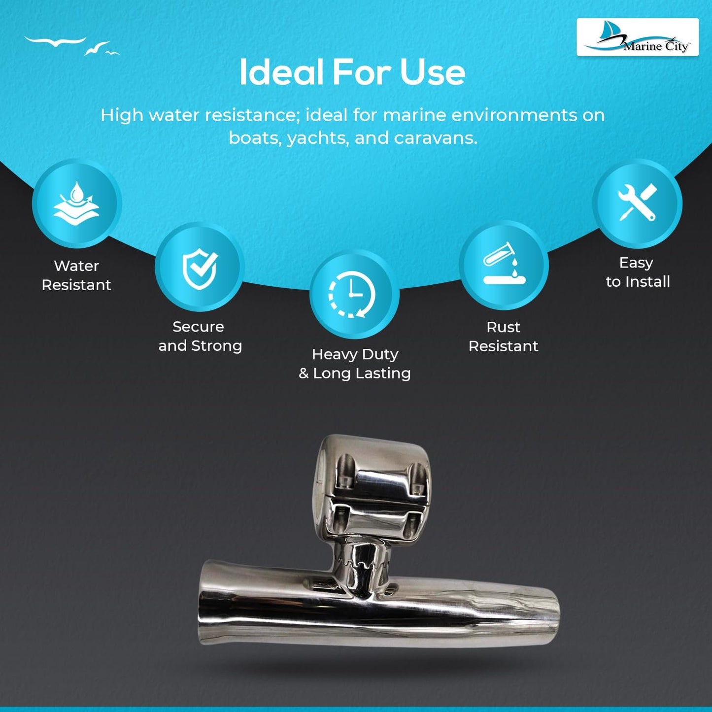 Marine City Adjustable Clamp-On Fishing Rod Holder – 304 Stainless Steel
