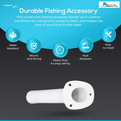 Marine City 30° White Flush Mount Fishing Rod Holder – 9-1/2” Polypropylene MARINE CITY