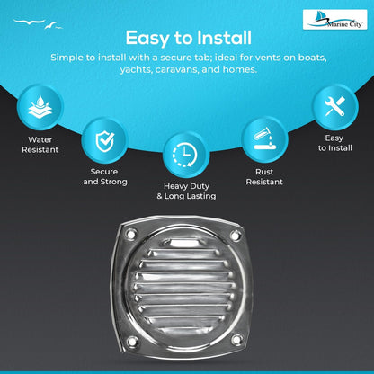 Marine City 304 Stainless Steel Hose Vent, 4” Diameter, Polished Louvered Design