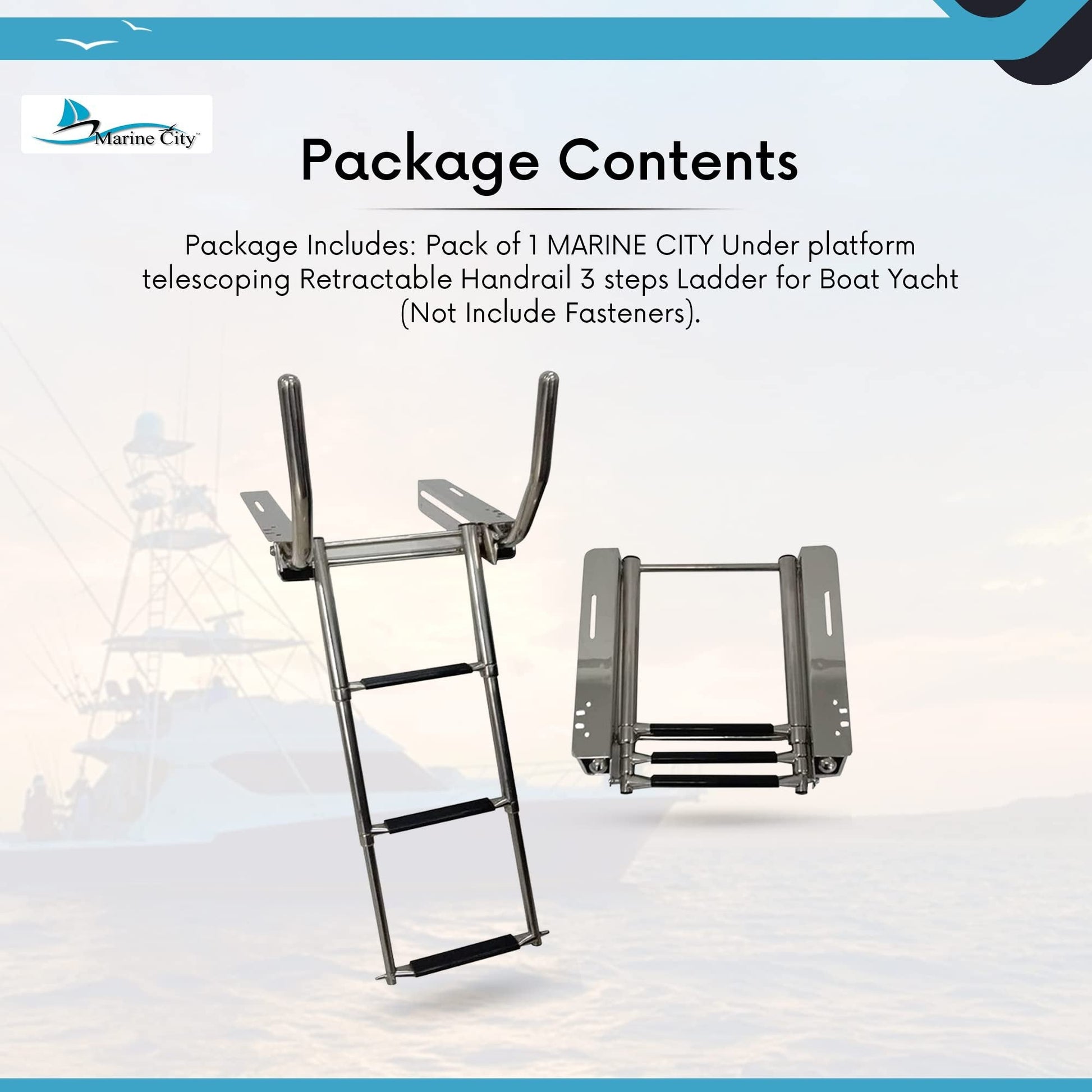 Marine City 3-Step Telescoping Stainless Steel Ladder with Retractable Handrail Marine City