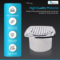 Marine City 304 Stainless Steel Hose Vent, 4” Diameter, Polished Louvered Design