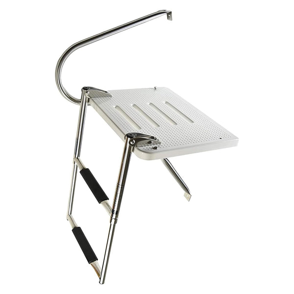 Marine City 304 Stainless Steel 2-Step O/B Swim Platform Telescoping Boat Ladder