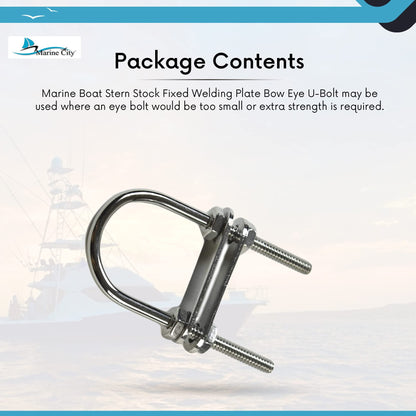 Marine City Bow Eye U-Bolt, 3/16” 304 Stainless Steel, 2-3/4” Length, Heavy Duty