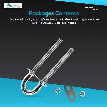 Marine City 304 Stainless Steel Stern Bow Eye Tie Down U-Bolt – 8 x 5/8 Inches Marine City Hardware