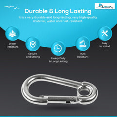 MARINE CITY 316 Stainless-Steel 2-3/8” Carabiners/Clip Snap Hook with Ring for Sailing, Fishing, Hiking