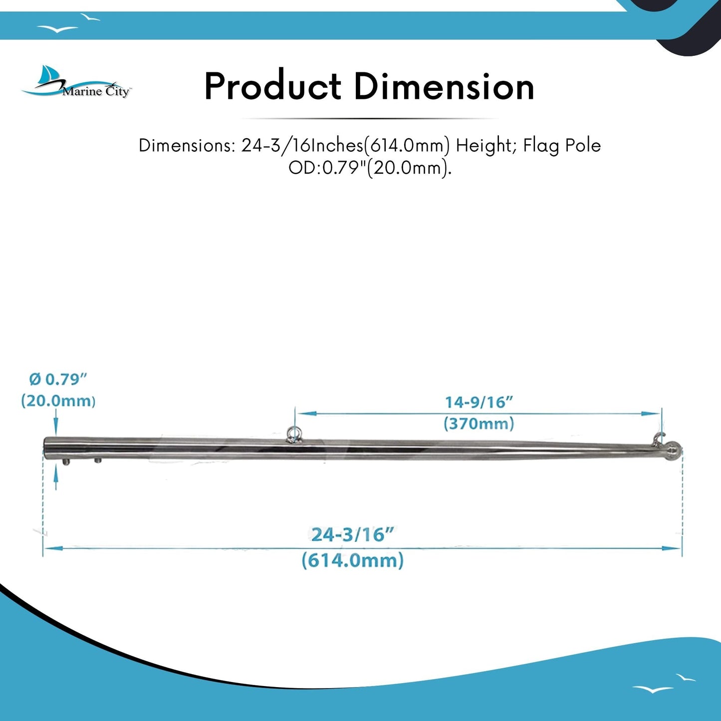 MARINE CITY 24-Inch Flag Stanchion Pole – 304 Stainless Steel, Adjustable Marine City
