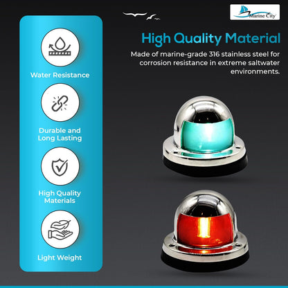 Marine City LED Navigation Lights – 316 Stainless Steel, Red & Green Pair