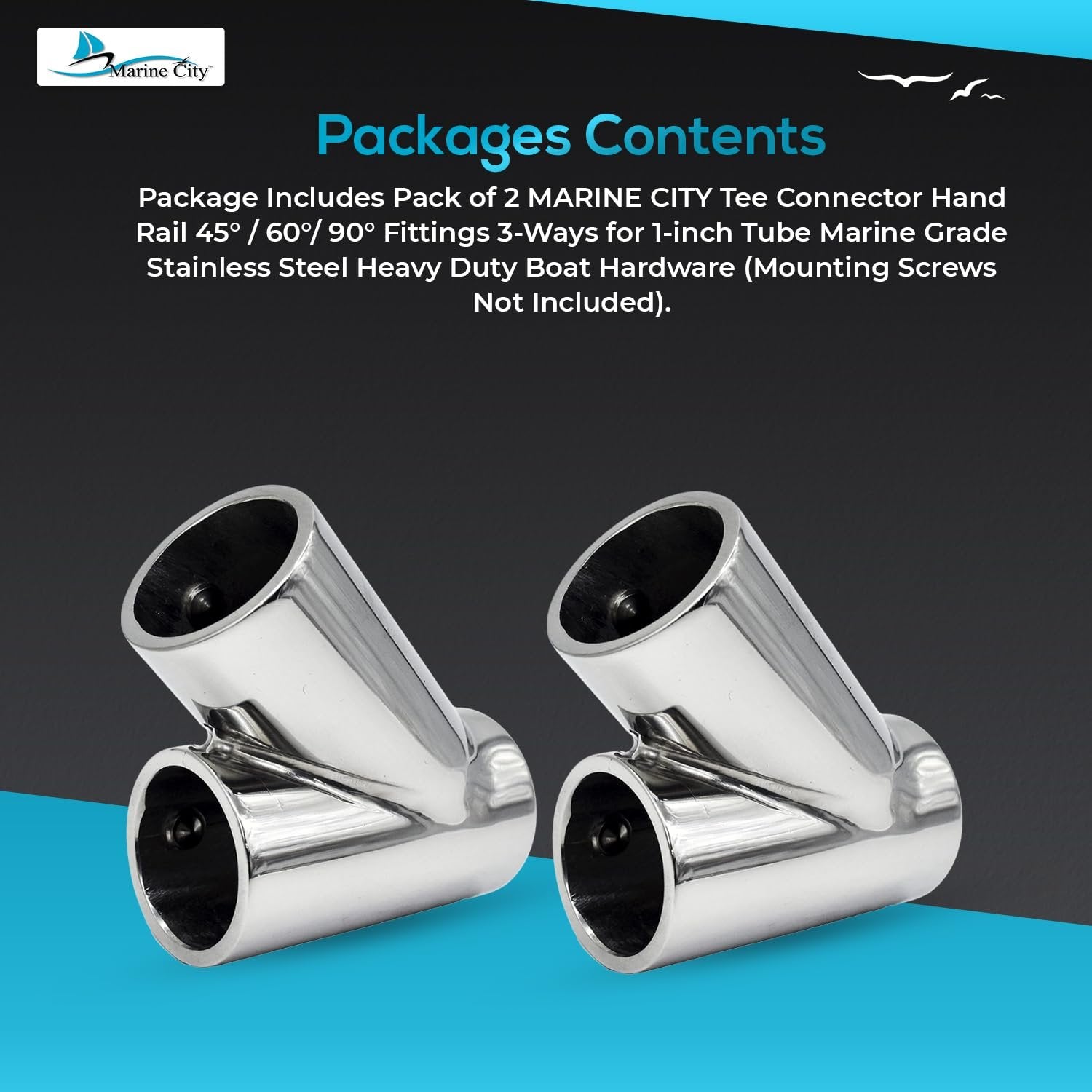 Marine City Stainless Steel 3-Way Tee Connector Hand Rail Fittings– 45°/60°/90° Marine City