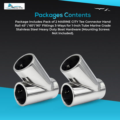 Marine City Stainless Steel 3-Way Tee Connector Hand Rail Fittings– 45°/60°/90° Marine City