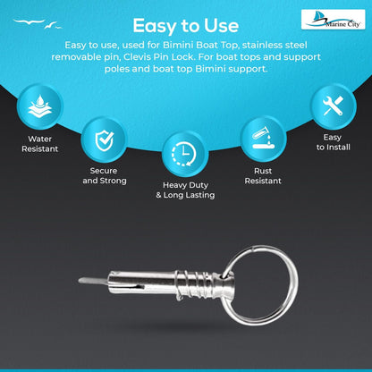 Marine City 316 Stainless Steel Quick Release Pin with Drop Cam & Spring