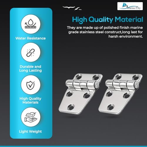 Marine City Stainless Steel Short Sided Strap Hinges  (2.2” × 1.5”) (2 Pcs)
