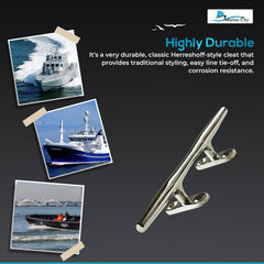 Marine City 316 Stainless Steel Deck Mooring Open Base Cleat 8 Inches (4 Pcs)