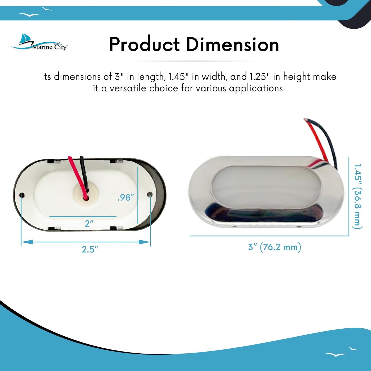 MARINE CITY IP66 LED Oval Courtesy Light – 12V 1.5W, Stainless Steel, Waterproof MARINE CITY