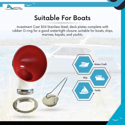 Marine City 4-Inch Round Red Cowl Vent with Deck Plate – 304 Stainless Steel