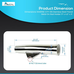 Marine City 316 Stainless Steel Flared Weld-On Rod Holder – Corrosion-Resistant