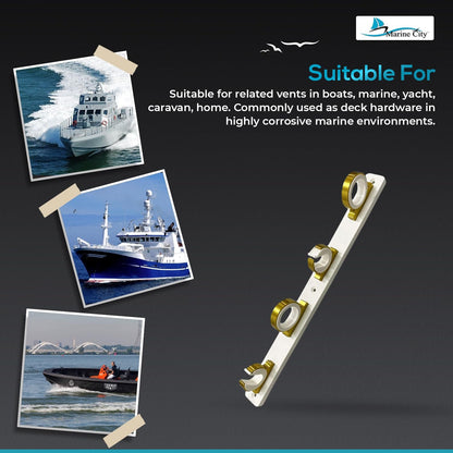 Marine City Carrete de 4 cañas Tablero de poliéster Blanco Aluminio Recubrimiento en Polvo de Oro Brillante Estante de Almacenamiento para cañas de Pescar para Barcos, Furgonetas y Coches