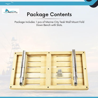 Marine City Banco plegable de teca para montaje en pared con ranuras para barco, cuarto de ducha, vapor, sala de sauna (24 pulgadas x 13 pulgadas)
