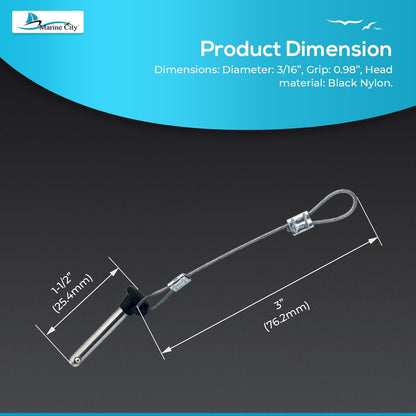 MARINE CITY Pull Pin & Lanyard with Nylon Knob – 3/16" Stainless Steel (2 Pcs) Marine City Hardware
