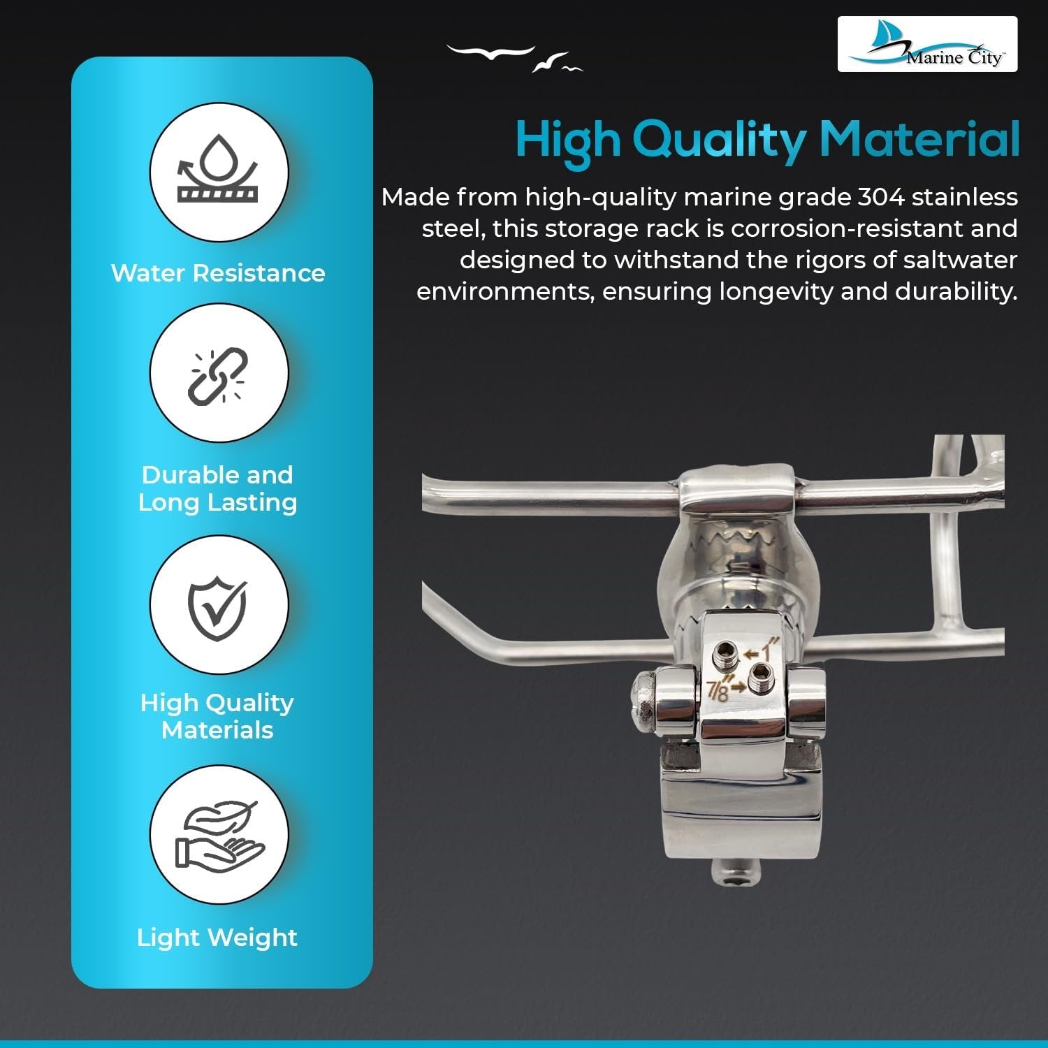 Marine City 304 Stainless Steel Fishing Rod Holder – Space-Saving Design MARINE CITY