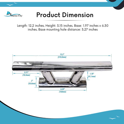 Marine City Taco de amarre elegante de acero inoxidable 316 resistente de 12 pulgadas con base curva para barco marino, caravana, automóvil, remolque, vela