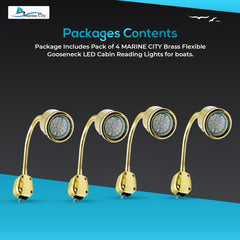 Marine City Brass Gooseneck LED Cabin Reading Light – 12V Warm White (Pack of 4)