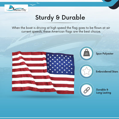 Marine City American Flag for Boats – 15 x 25 Inches Polyester, Wind-Resistant MARINE CITY