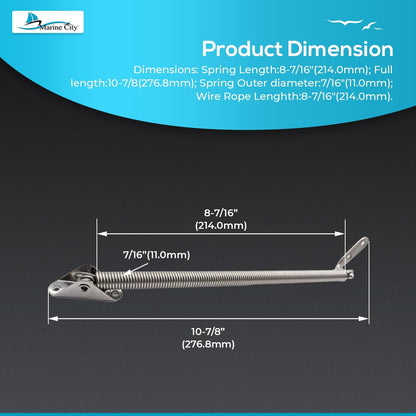 Marine City Ajustador de resorte de escotilla de servicio pesado marino de acero inoxidable 304 con perno en U y placa en forma de L 8-7/16"(214,0 mm)