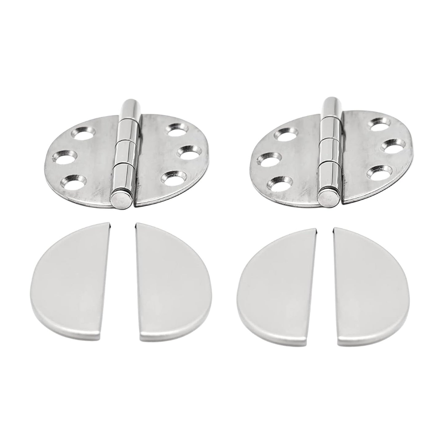 Marine City Stainless Steel Flush 65mm Strap Round Side Hinges w/ Cover (2 Pcs)