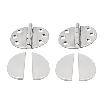 Marine City Stainless Steel Flush 65mm Strap Round Side Hinges w/ Cover (2 Pcs)