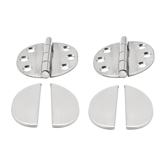 Marine City Stainless Steel Flush 65mm Strap Round Side Hinges w/ Cover (2 Pcs)