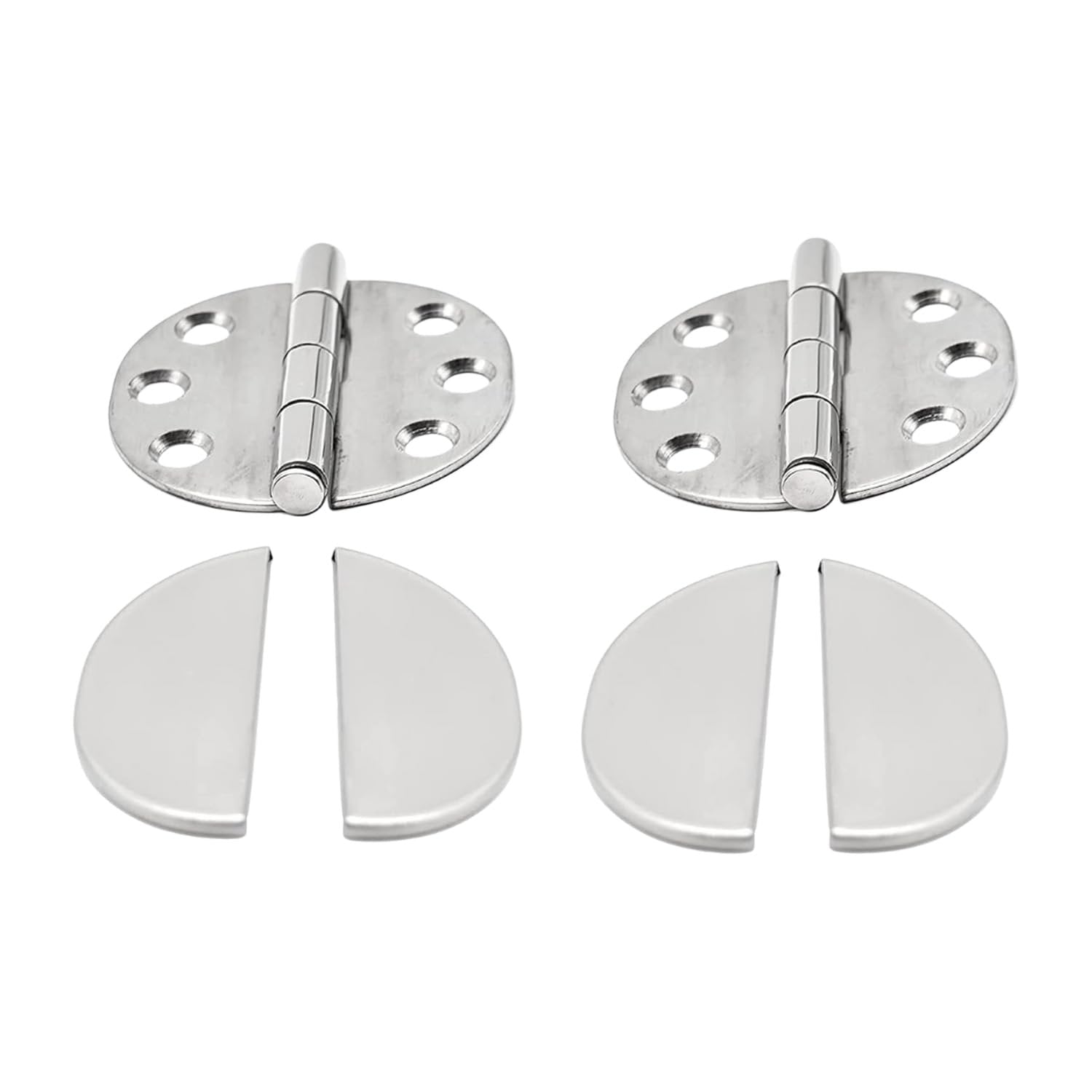 Marine City Stainless Steel Flush 65mm Strap Round Side Hinges w/ Cover (2 Pcs)