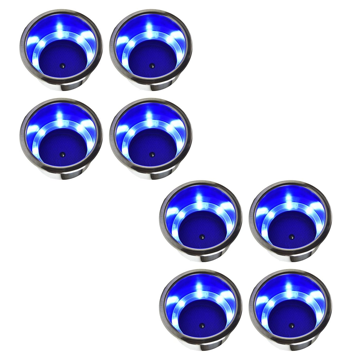 Marine City 8 Blue LED 12V Illuminated Stainless Steel Cup Holder with Drain