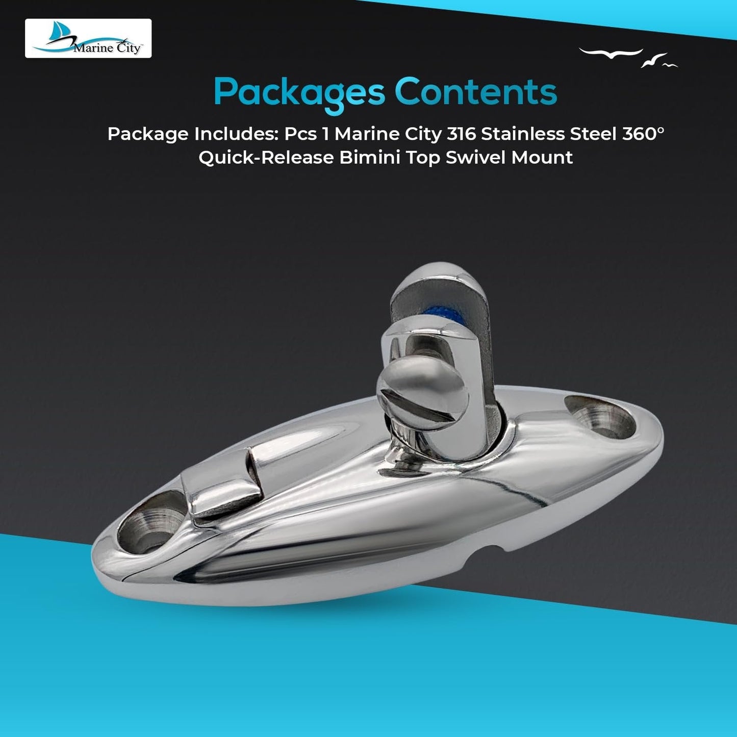 Marine City 360° Quick-Release Bimini Top Swivel Mount – 316 Stainless Steel MARINE CITY