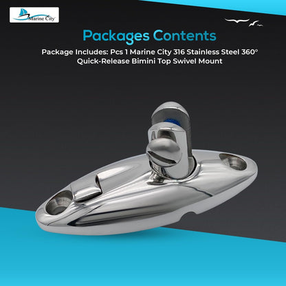 Marine City 360° Quick-Release Bimini Top Swivel Mount – 316 Stainless Steel MARINE CITY