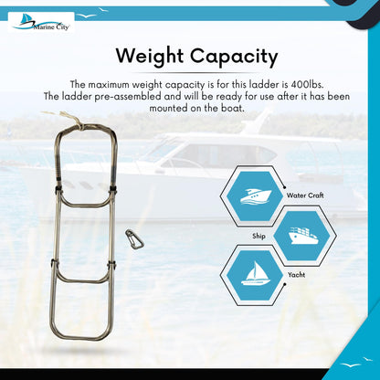 MARINE CITY Escalera plegable de 3 escalones de acero inoxidable de grado 304 con cuerda para marines – Barcos – Yates – Accesorios (paquete de 1)