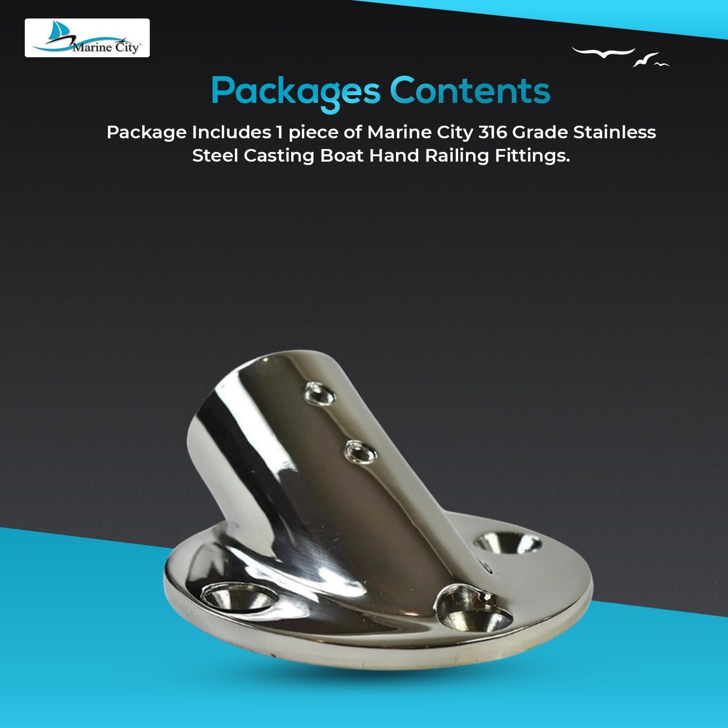 Marine City 316 Stainless Steel Boat Hand Railing Fittings – 1” Round Base Marine City