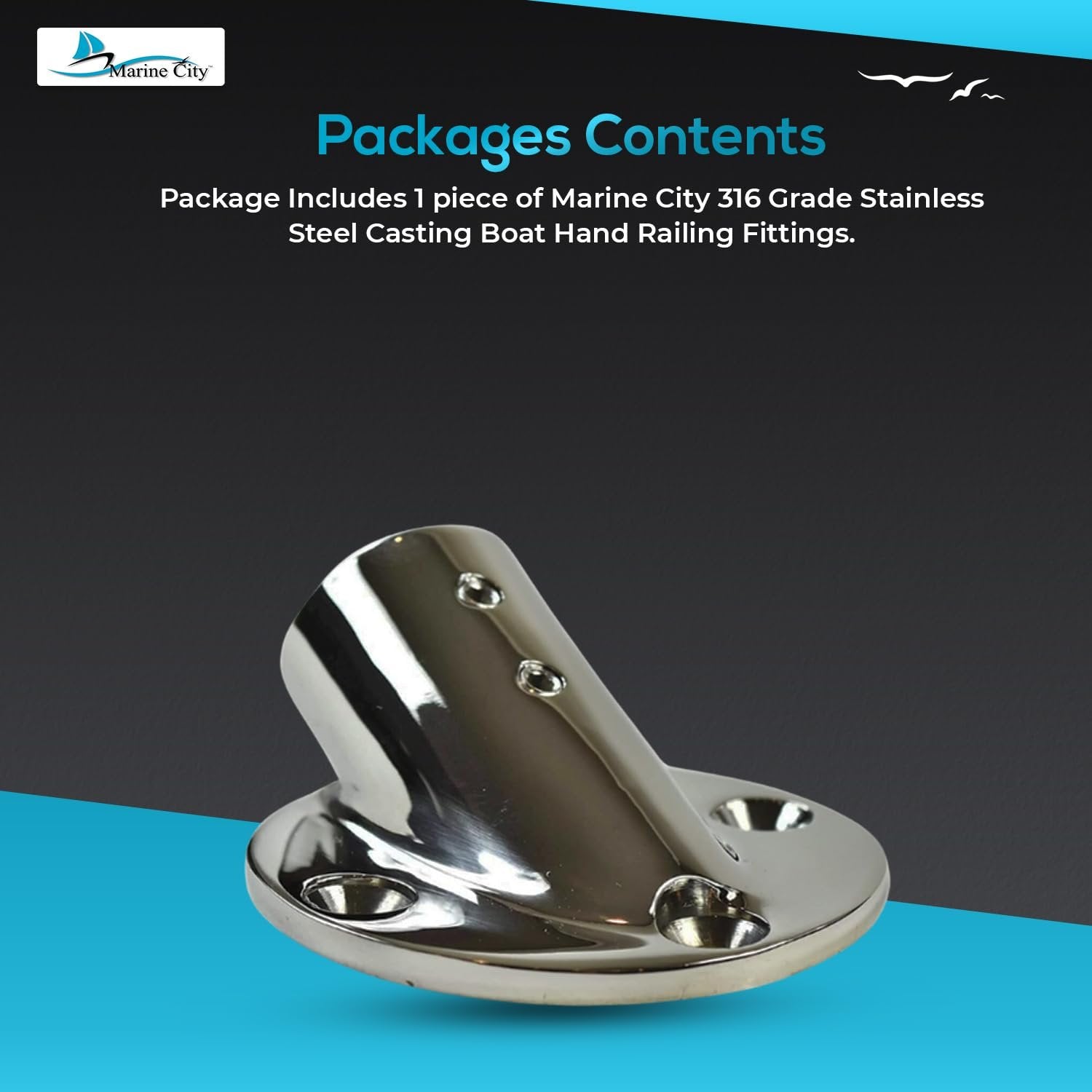 Marine City 316 Stainless Steel Boat Hand Railing Fittings – 1” Round Base Marine City