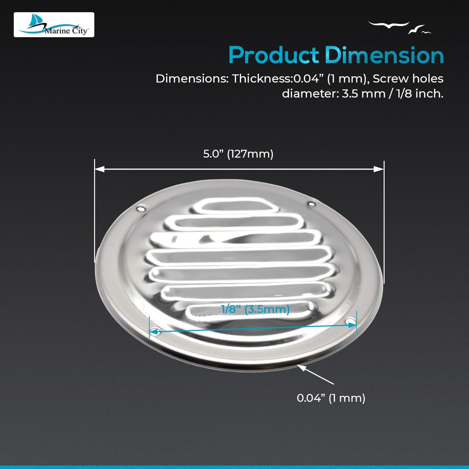 Marine City 304 Stainless Steel Round Louvered Vent – 5 Inch, Weather-Resistant Marine City